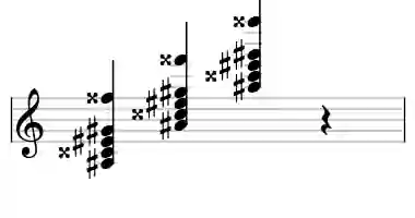 Sheet music of A# 7add6 in three octaves